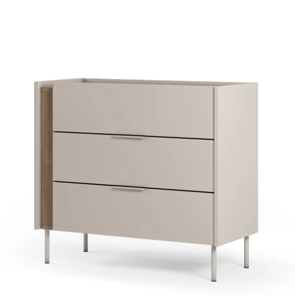 BOXY Commode 3 tiroirs en bois et métal