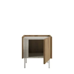 BOXY Table de chevet 1 porte en bois et effet travertin