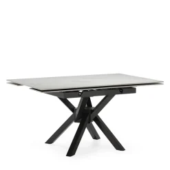 BRELYN Table à manger extensible 6 à 8 personnes en céramique et métal 90-150x150cm