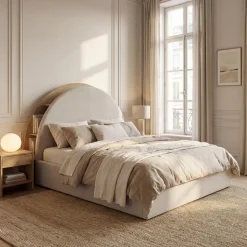 BRIE Lit coffre en tissu avec rangements intégrés 160x200cm