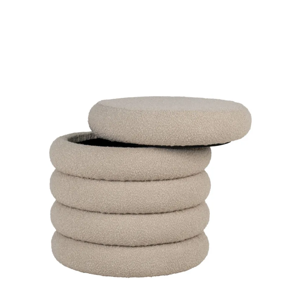 BROOKLYN Pouf coffre rond en tissu bouclette ø44cm