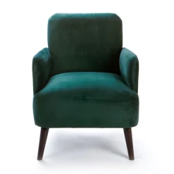 BROOKS Fauteuil rétro en velours pieds bois foncé