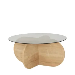 BULLY Table basse ronde en verre trempé et bois ø75cm