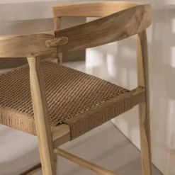 BURI Lot de 2 fauteuils de bar en teck et corde tressé H65cm