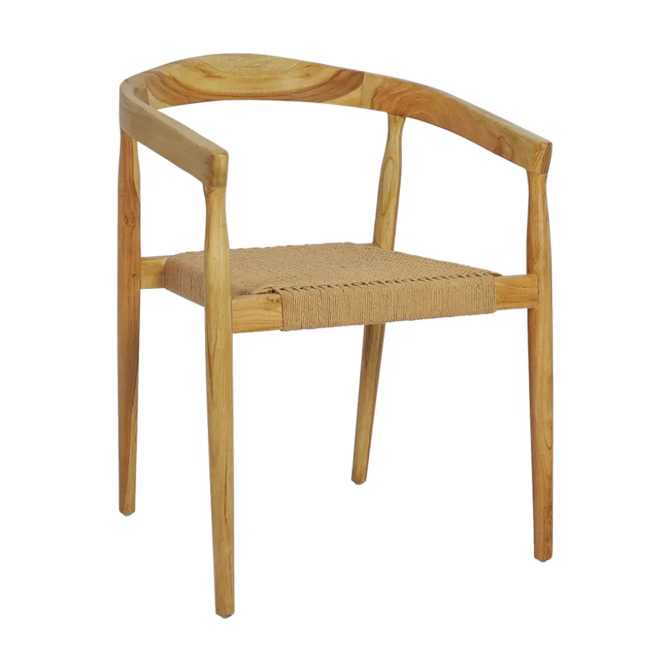 BURI Lot de 2 fauteuils de table en teck et corde tressé