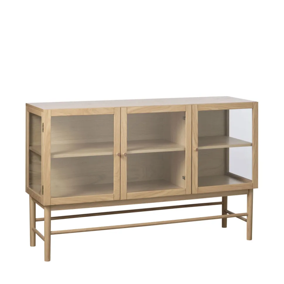 CAHIR Buffet 3 portes en verre trempé et bois L132cm