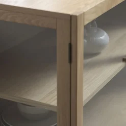 CAHIR Buffet 3 portes en verre trempé et bois L132cm