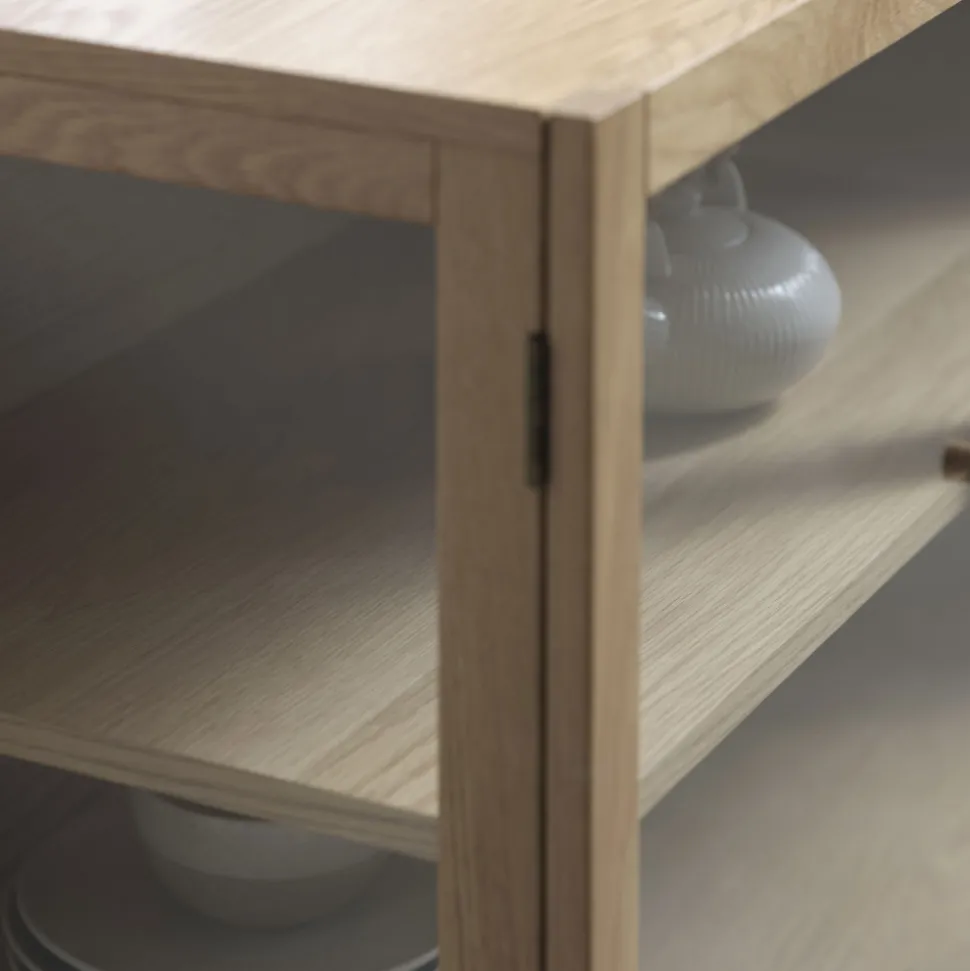 CAHIR Buffet 3 portes en verre trempé et bois L132cm