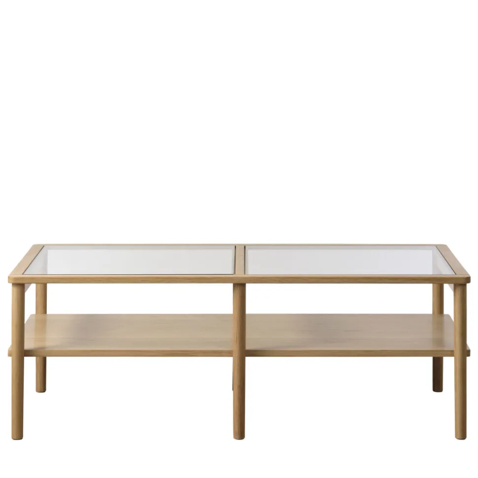 CAHIR Table basse en verre trempé et bois 120x60cm