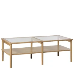 CAHIR Table basse en verre trempé et bois 120x60cm