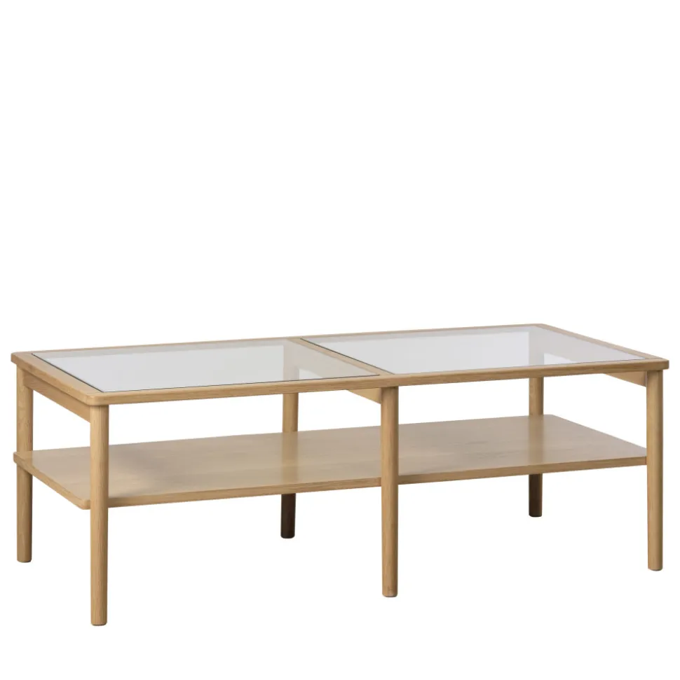 CAHIR Table basse en verre trempé et bois 120x60cm