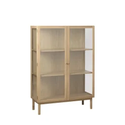 CAHIR Vitrine 2 portes en verre trempé et bois H140cm