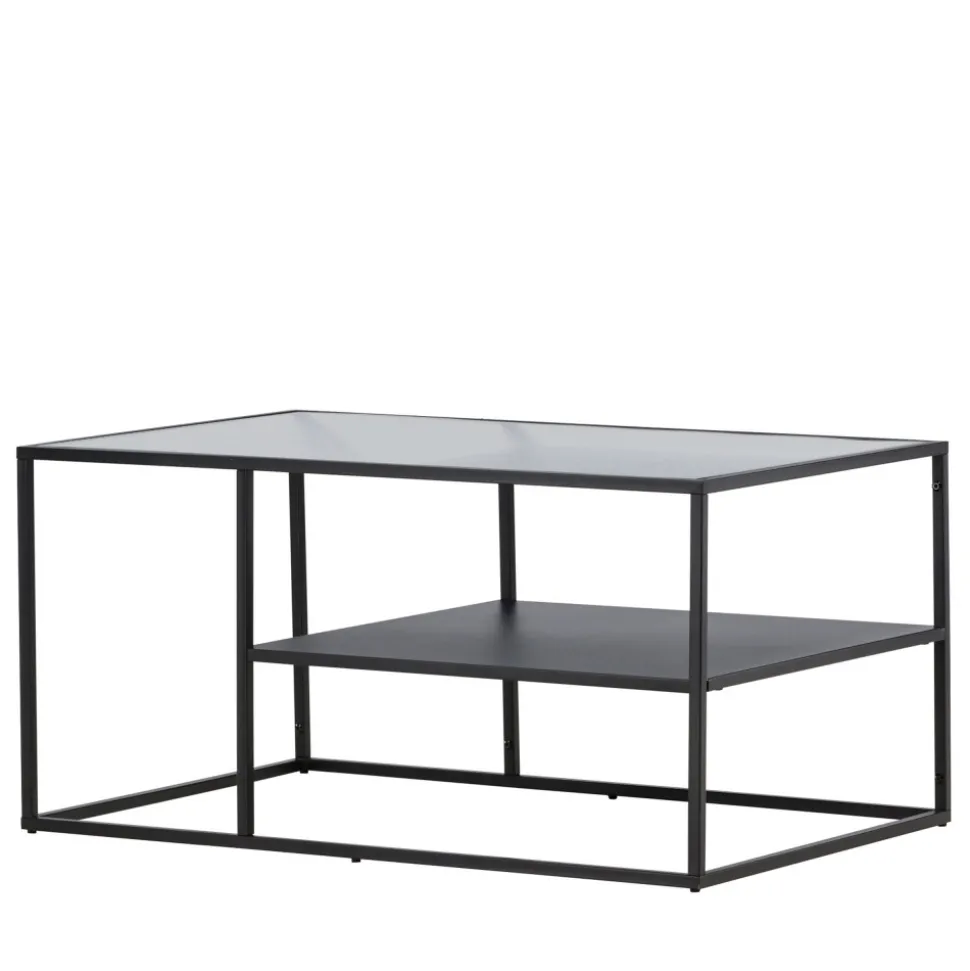 CAMPINAS Table basse 2 plateaux en verre et métal