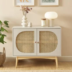 CANNO Buffet 2 portes en bois et cannage L90cm