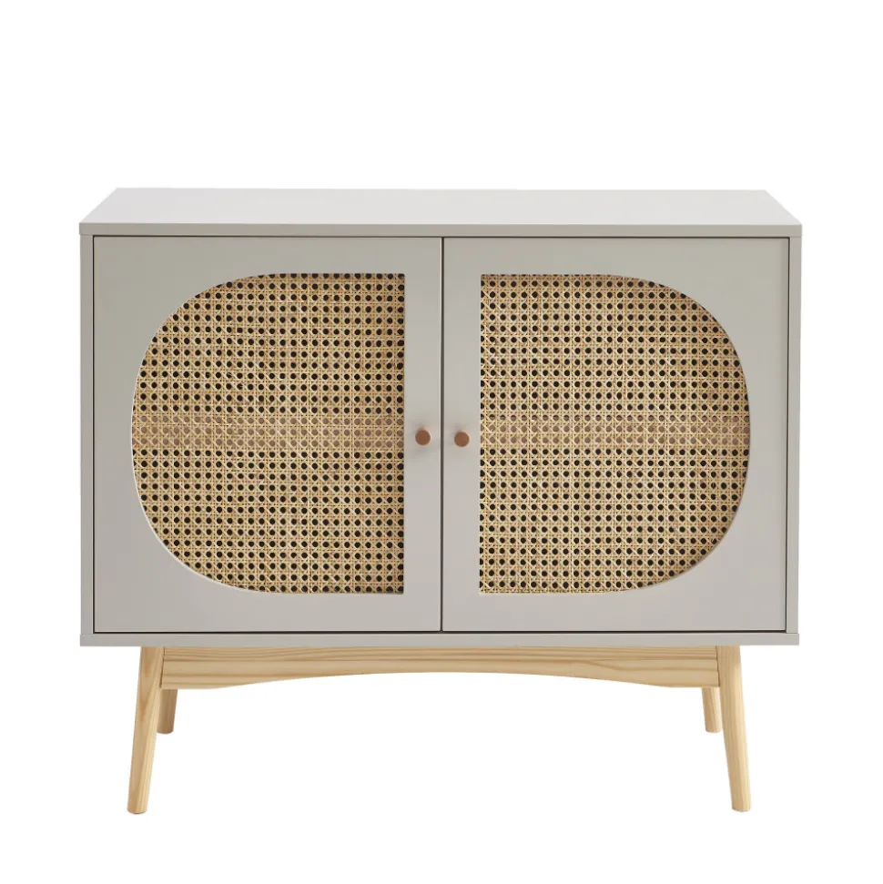 CANNO Buffet 2 portes en bois et cannage L90cm
