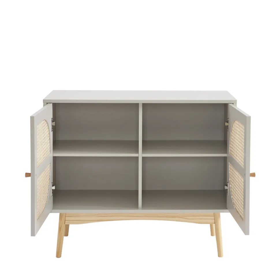 CANNO Buffet 2 portes en bois et cannage L90cm