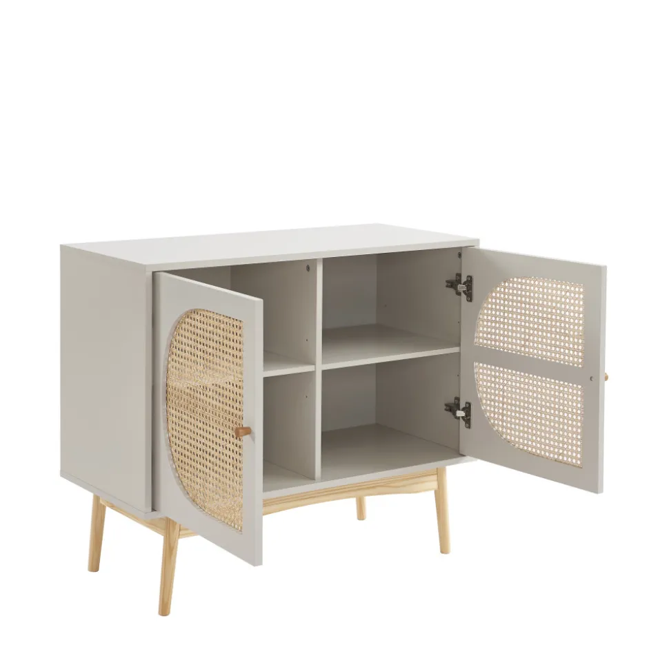 CANNO Buffet 2 portes en bois et cannage L90cm
