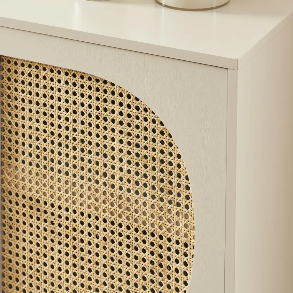 CANNO Buffet 2 portes en bois et cannage L90cm