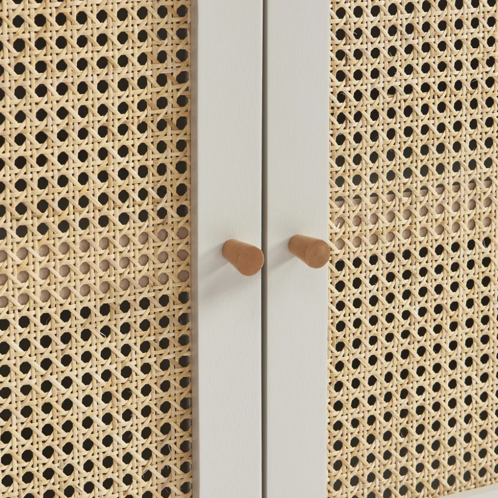 CANNO Buffet 2 portes en bois et cannage L90cm