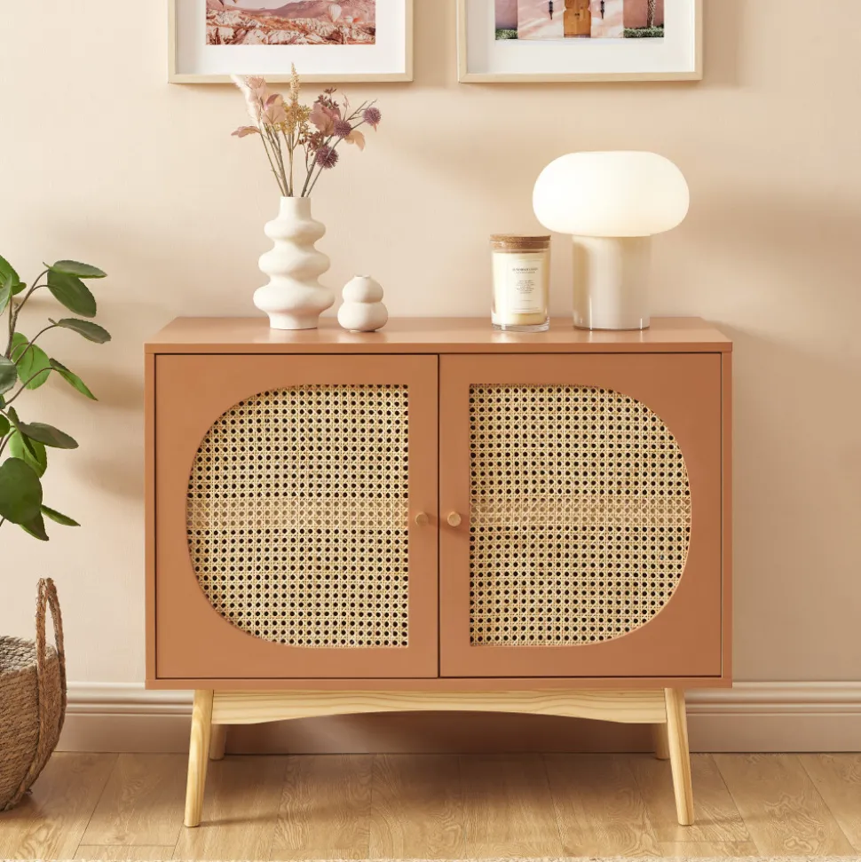 CANNO Buffet 2 portes en bois et cannage L90cm