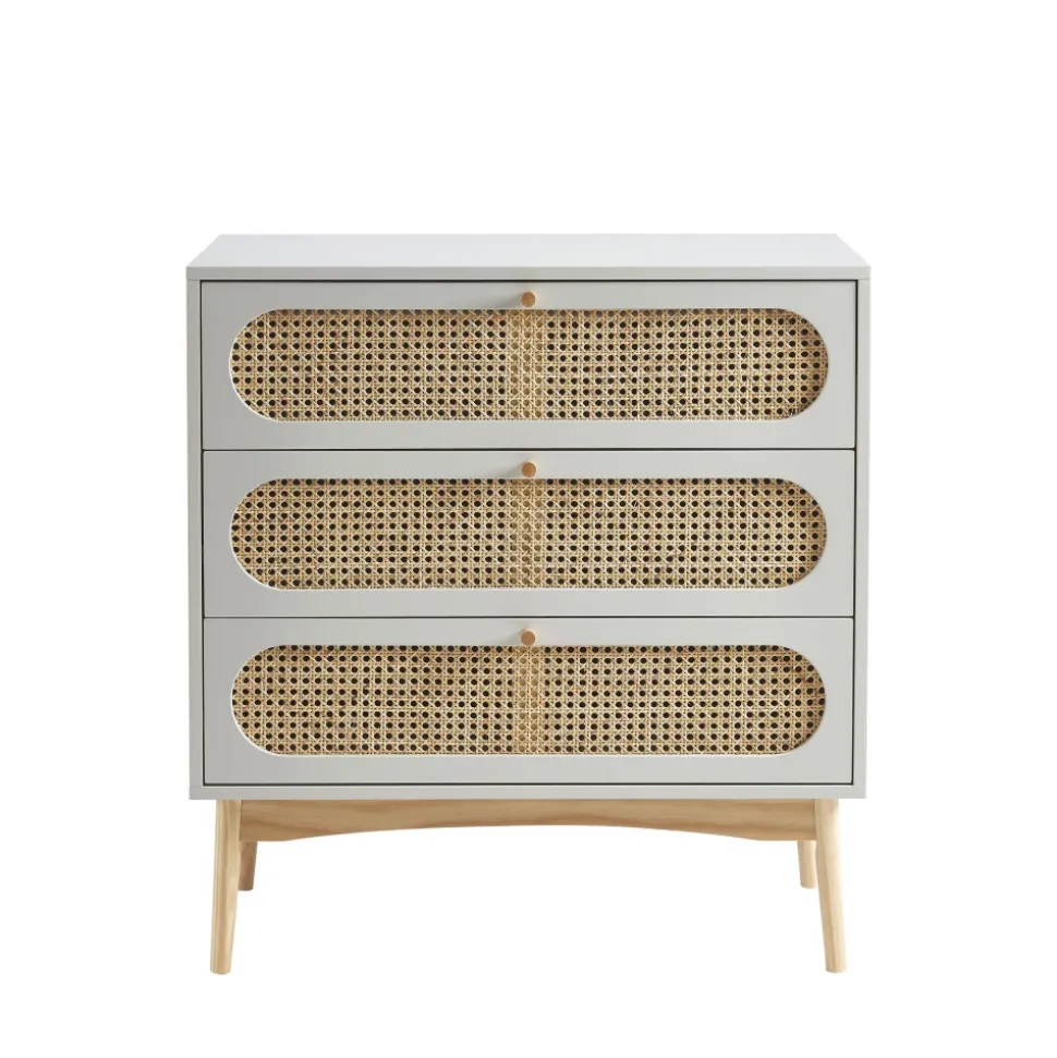 CANNO Commode 3 tiroirs en bois et cannage L80cm