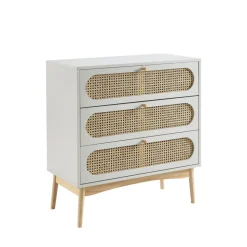 CANNO Commode 3 tiroirs en bois et cannage L80cm