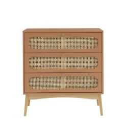 CANNO Commode 3 tiroirs en bois et cannage L80cm