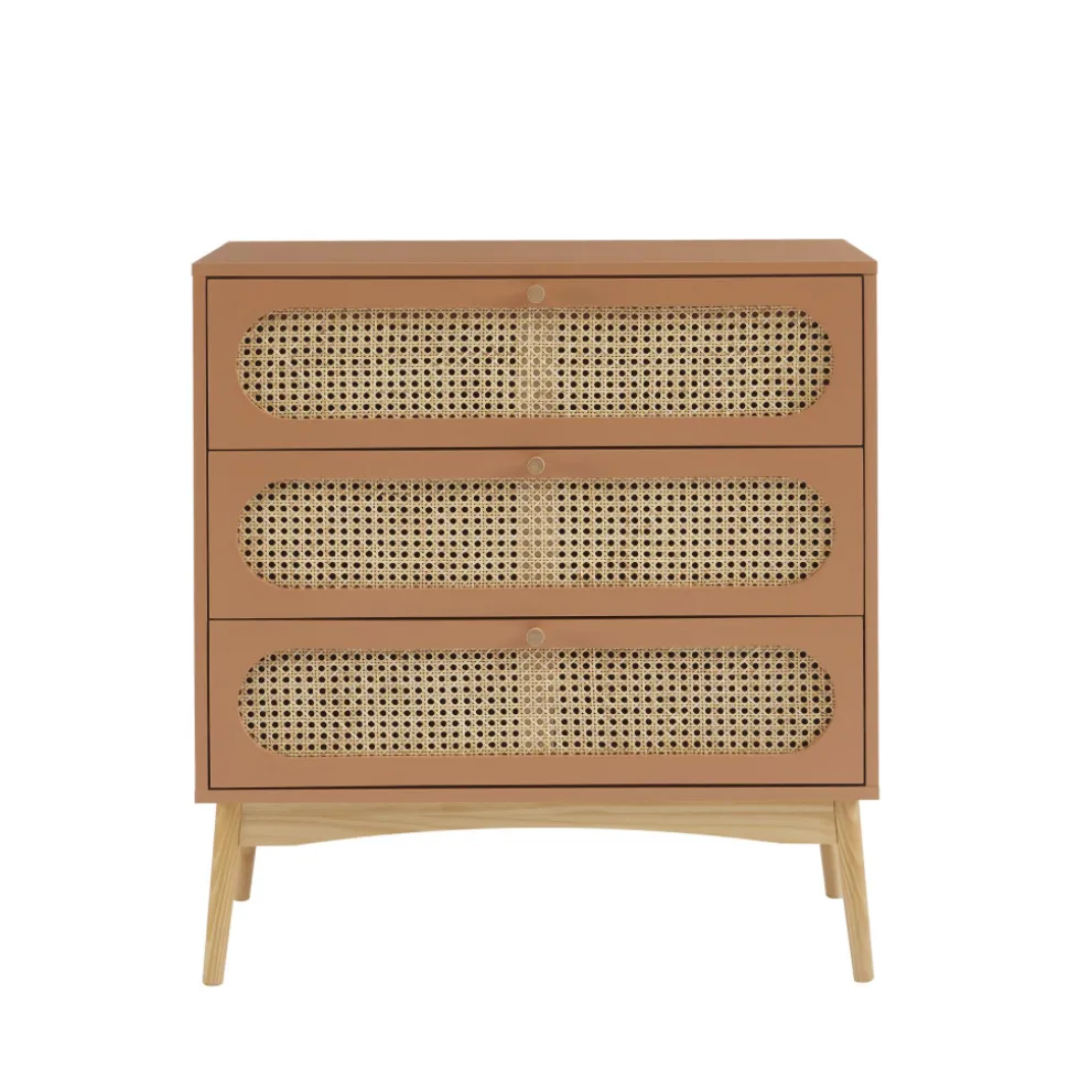 CANNO Commode 3 tiroirs en bois et cannage L80cm