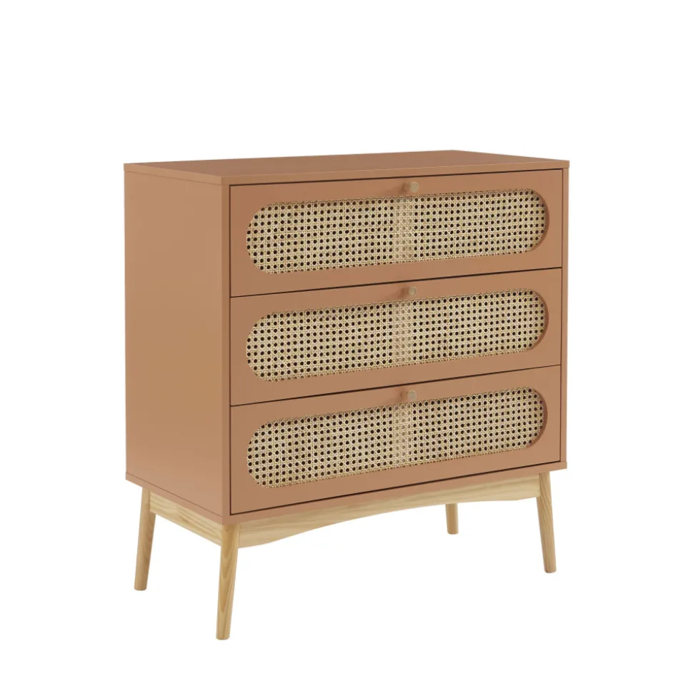 CANNO Commode 3 tiroirs en bois et cannage L80cm