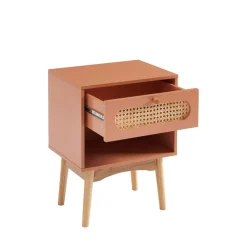 CANNO Table de chevet enfant 1 tiroir en bois et cannage