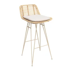 CAPURGANA Lot de 2 chaises de bar design en rotin pieds beige H67cm