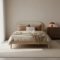CARRIE Lit en tissu bouclette et bois 160x200cm