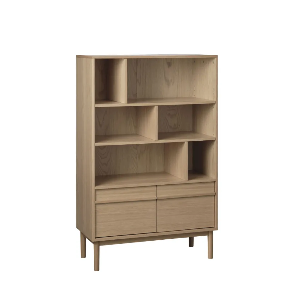 CLANE Bibliothèque 6 niches, 2 portes en bois H140cm