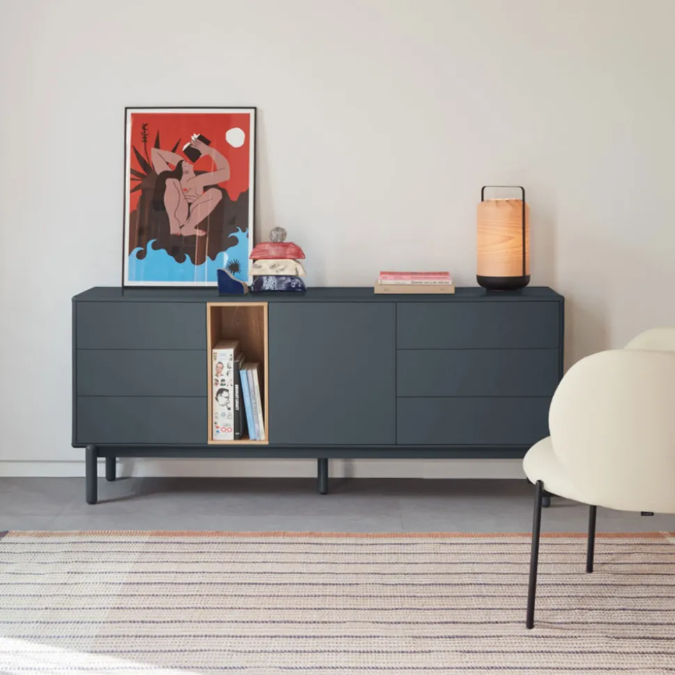 CORVO Buffet 1 porte 6 tiroirs en bois L180cm