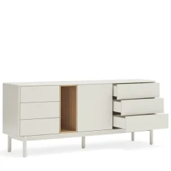 CORVO Buffet 1 porte 6 tiroirs en bois L180cm