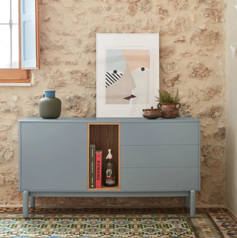CORVO Buffet 1 porte 3 tirois en bois L136,8cm