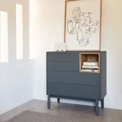CORVO Commode 4 tiroirs 1 niche en bois L90xH90cm