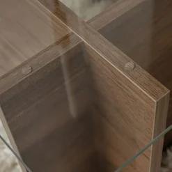 CUBIX II Table basse en verre trempé et bois