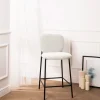 DALBY Lot de 2 tabourets de bar en tissu bouclette et métal H65cm