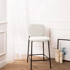DALBY Lot de 2 tabourets de bar en tissu bouclette et métal H65cm