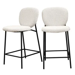 DALBY Lot de 2 tabourets de bar en tissu bouclette et métal H65cm
