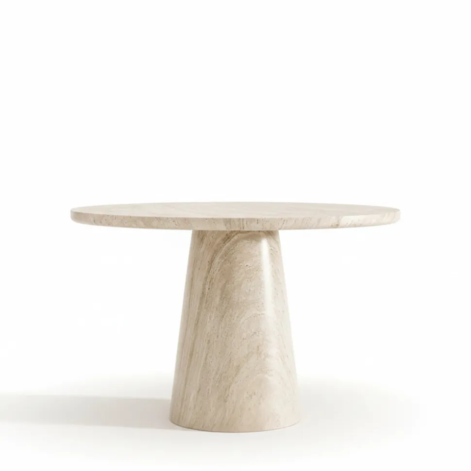 DANLI Table à manger 4 personnes ronde effet travertin