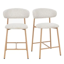 DRACO Lot de 2 chaises de bar en tissu pieds effet bois clair H65cm