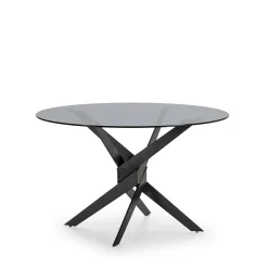 DRAVON Table à manger 4 personnes en verre trempé et métal