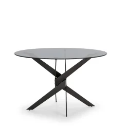 DRAVON Table à manger 4 personnes en verre trempé et métal