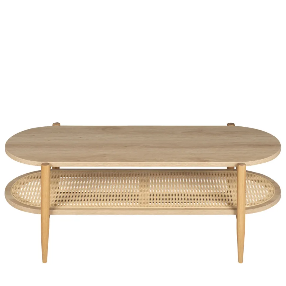 ELLOS Table basse ovale en bois et cannage