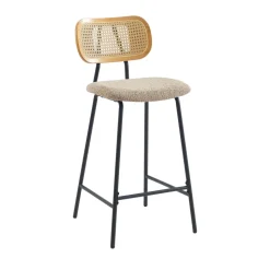 EMA Lot de 2 tabourets de bar en tissu bouclette et métal H66,5cm