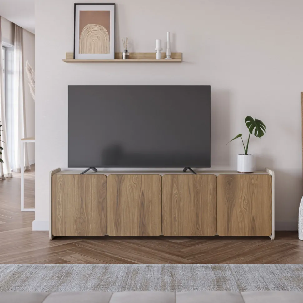 ENARA Meuble TV 4 portes en bois L180cm