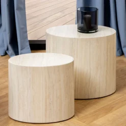 EQUICOLA Lot de 2 tables d'appoint ovales en effet travertin