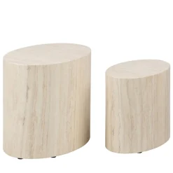 EQUICOLA Lot de 2 tables d'appoint ovales en effet travertin